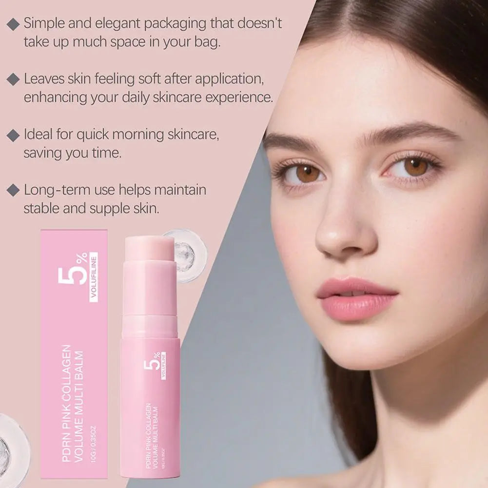 PDRN Pink Collagen Volume Multi Balm Stick |Collagen Balm Stick with Volufiline and NAD, Face & Body Moisturizing Lines and Lips