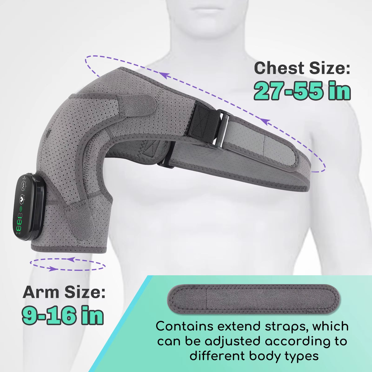 Adjustable Heating Vibration Shoulder Brace Support, Electric Heating Pad for Shoulder, Left and Right Shoulder Massager Warming