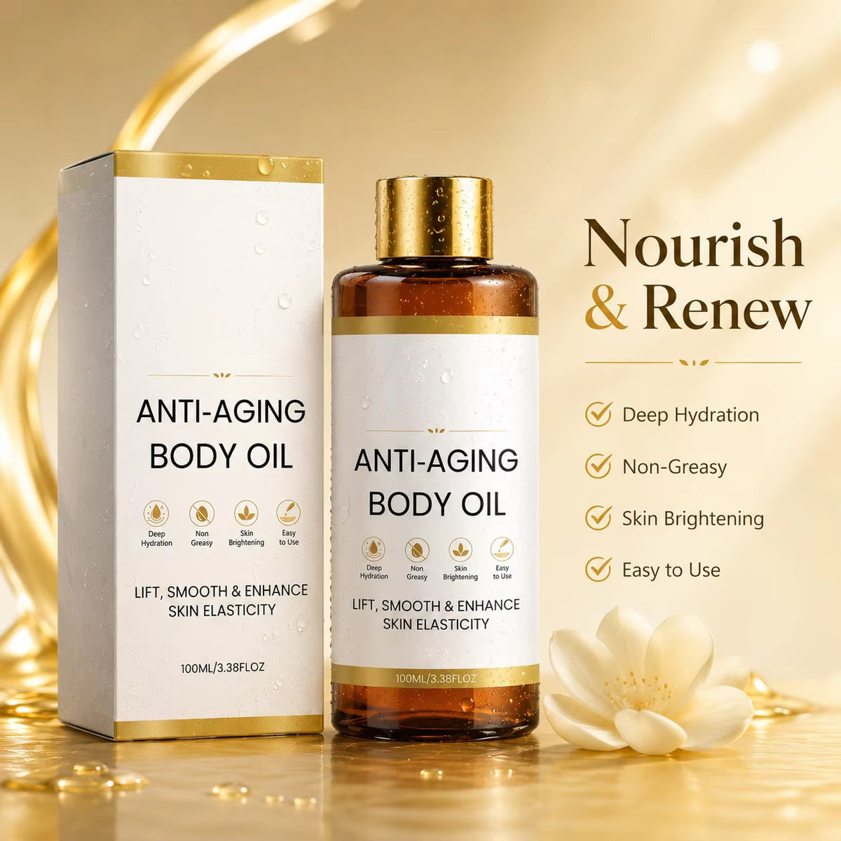 Anti Aging Body Oil with Collagen & Centella Asiatica,Deep Hydrating Firming Lightweight Non Greasy Moisturizing Glow Body Oil