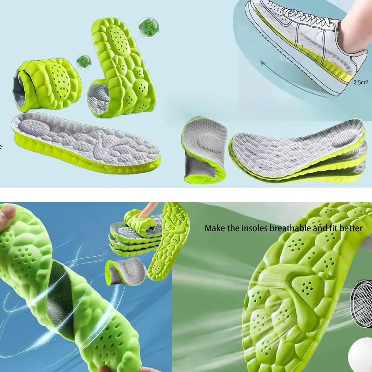 1Pair Sponge Sports Shoe Insoles, Shock-Absorbing, Comfortable, Breathable, for Men, Women, Running Accessories