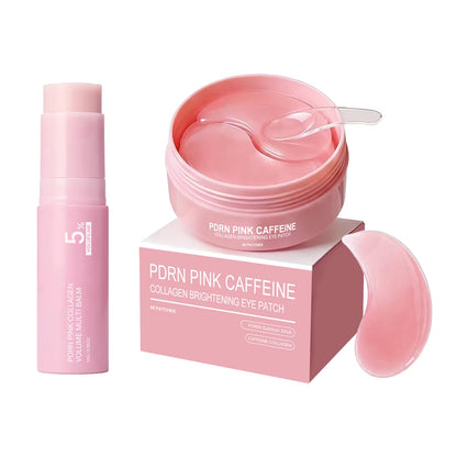 PDRN Pink Collagen Brightening Eye Patches Reduce Dark Circles Puffiness+Multi Balm Stick Hydrating Firming Face Neck Skin Care