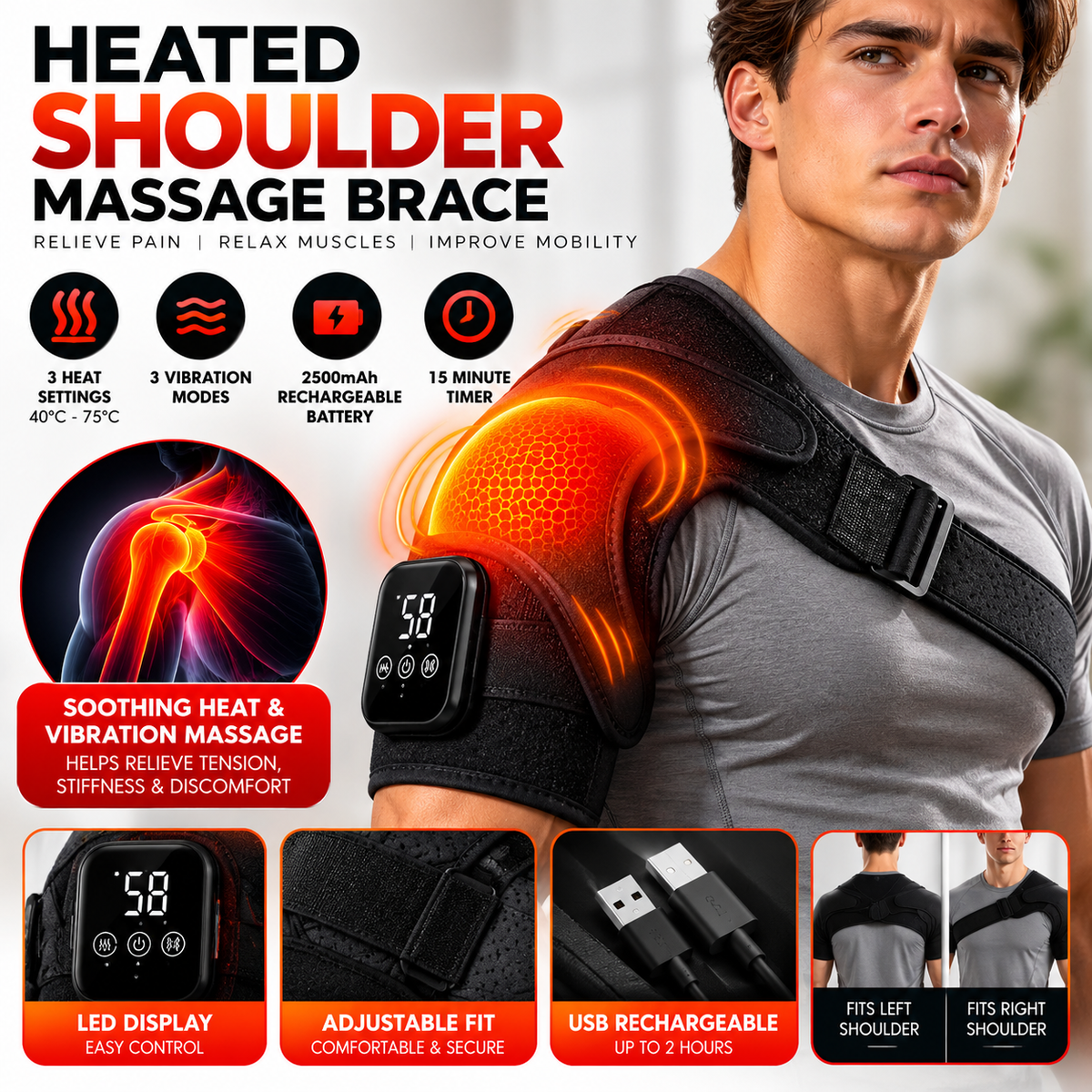 Heating Vibration Shoulder Brace Support