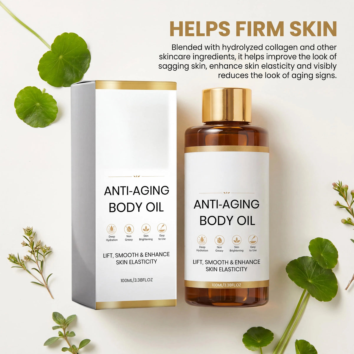 Anti Aging Body Oil with Collagen & Centella Asiatica,Deep Hydrating Firming Lightweight Non Greasy Moisturizing Glow Body Oil