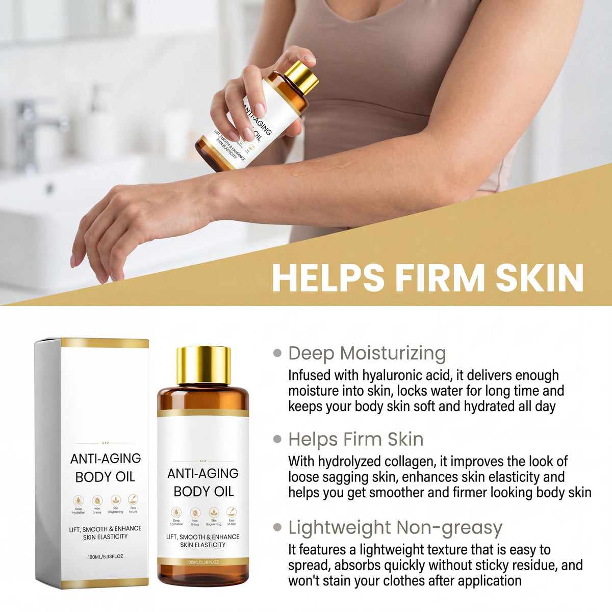 Anti Aging Body Oil with Collagen & Centella Asiatica,Deep Hydrating Firming Lightweight Non Greasy Moisturizing Glow Body Oil