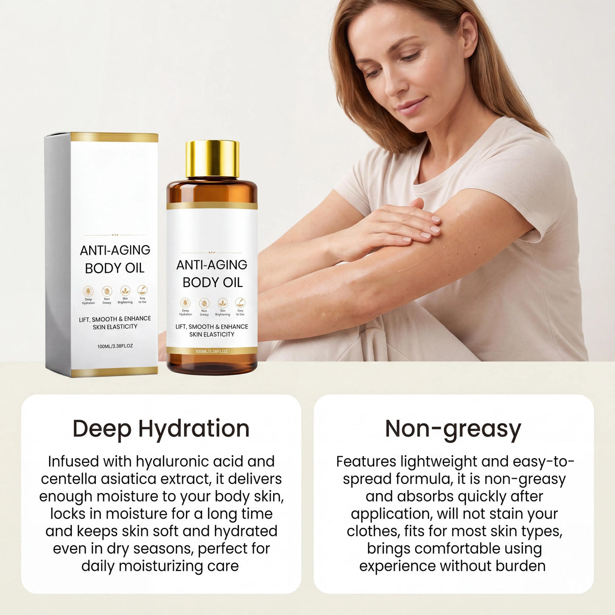 Anti Aging Body Oil with Collagen & Centella Asiatica,Deep Hydrating Firming Lightweight Non Greasy Moisturizing Glow Body Oil